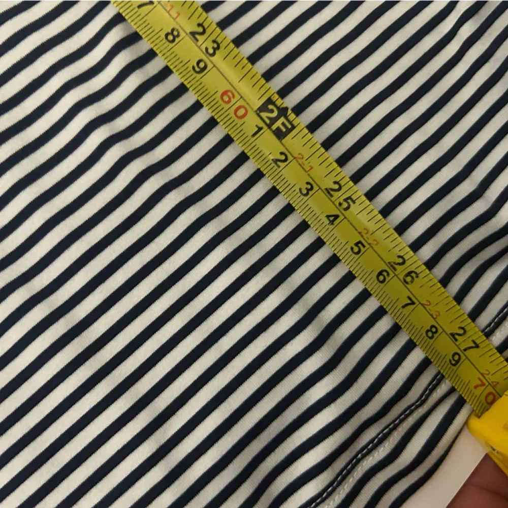 J.Crew Performance Polo Shirt Men's Large Navy White Striped Short Sleeve Stretc